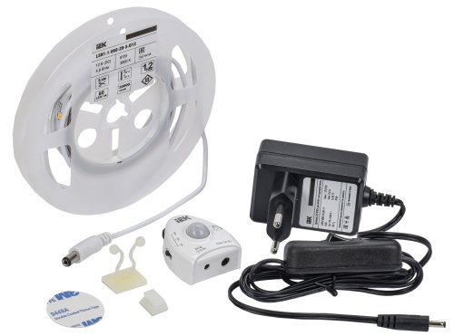 Комплект светодиодной подсветки "Сделай сам" (лента LED 1,2м LSR-2835WW60-4,8-IP20-12В + драйвер + датчик движения) | код LSR1-1-060-20-1-D12-S3 | IEK